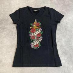 ハーレーダビッドソン Tシャツ ラインストーン USA製 XS 黒 赤 ピチT