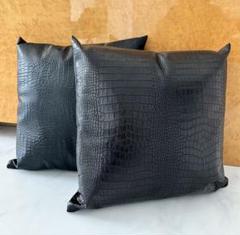 SALE 新品 2個セット クロコ型押しクッション45x45cm ブラック 丈夫