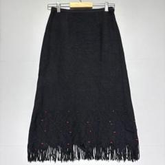 インディヴィ　極美品　ブラック黒 フリンジ ビーズ装飾 タイトスカート　毛70%
