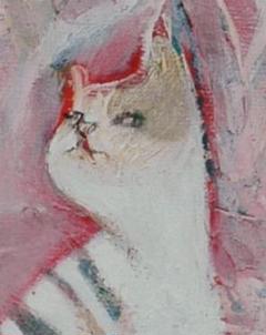 絵画　額付(銀）油絵　uF6-070519　可愛い子猫と女の子 絵画 額付(銀）油絵 uF6-070519 可愛い子猫と女の子