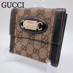 GUCCI グッチ 折り財布 GG柄 ゴールドプレート ロゴ ブラウン レザー