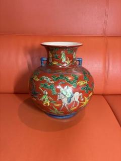 九谷焼 陶器 壺 骨董品 工芸品 レトロ アンティーク ヴィンテージ 九谷焼 龍山窯 金彩赤絵風景図飾壺 花器 骨董品 - メルカリ