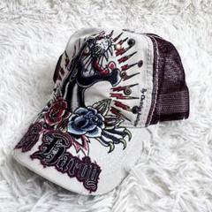 【名作ブラックパンサー】Ed Hardy エドハーディー メッシュキャップ 刺繍 名作ブラックパンサー】Ed Hardy エドハーディー メッシュ