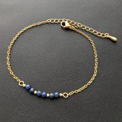 ラピスラズリ　ブレスレット　ステンレス　イエローゴールド　*2276