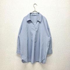 ハニーズ シャツ ブラウス チュニック 長袖 ストライプ ブルー Mサイズ