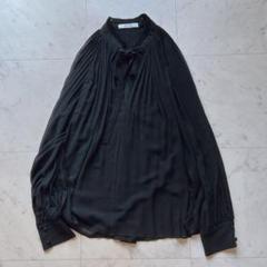 リュンヌ　プリーツブラウス　ボウタイ　黒　シフォン