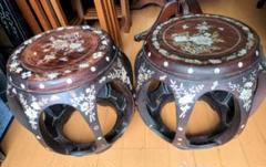 螺鈿細工 丸型座卓 丸椅子 スツール 腰掛け 中国美術 工芸品 螺鈿細工 丸椅子 スツール 腰掛け 中国美術 工芸品 椅子(チェア