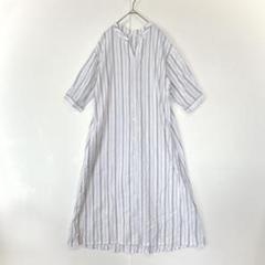 OZOC　シャツワンピース　ストライプ　ロング　半袖　38　レーヨン　麻　透け感