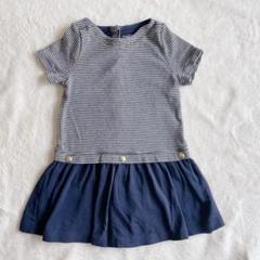 美品80＊ベビーガール プチバトー 切替ボーダーワンピースpetitbateau