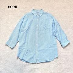 コーエン 綿麻千鳥柄7分袖シャツ(L)メンズ　刺繍ロゴ　大人カジュアル　リネン混のサムネイル