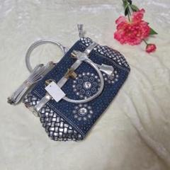 【オシャレ☆】ビジュー付き　青　2wayショルダーバッグ