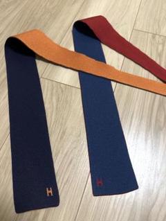 極美品 HERMES 4way リバーシブルニットタイ キャトルタン Hロゴ