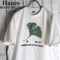 90s　USA製　Hanes　ヘインズ　ボタニカル　リーフプリントTシャツ