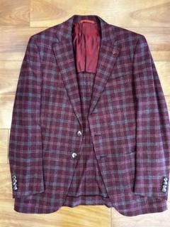 【新品未使用】ISAIA バーガンディチェックジャケット ウール混合 新品未使用】ISAIA バーガンディチェックジャケット ウール混合