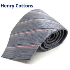 Henry Cotton’s ネクタイ シルバーグレー×ピンクストライプ　絹製