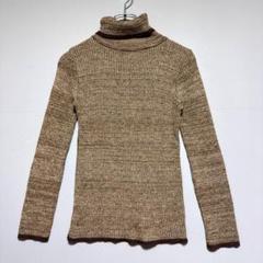 ノーブランド　日本製　美品　ラメラメ　ブラウン タートルネック セーター 長袖
