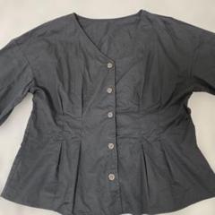 GU Vネック ボタン付きシャツ　Lサイズ　ブラック　黒