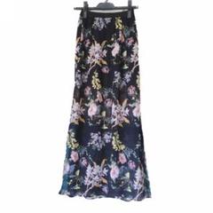 H&M 花柄 サイド スリット ロングスカート マキシスカート ブラックのサムネイル