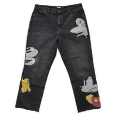 新品 タグ付】デシグアル ミッキー ペイント ブラックデニムパンツ42