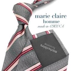 【美品】marie claire homme ネクタイ ストライプ 総柄 グレー