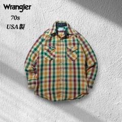 70sUSA製Wranglerラングラーフランネルシャツチェック柄マルチカラーL