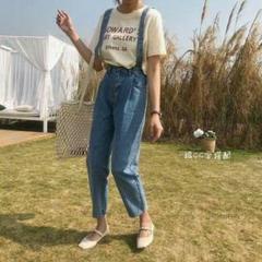 サスペンダー デニムパンツ吊りパンツ ママ カジュアルP
