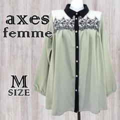 axes femme Mサイズ ヨーク刺繍イレヘムチュニックレース長袖