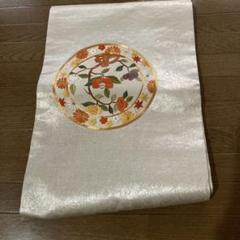 袋帯　シルバー　花柄　正絹