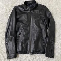 美品 メンズビギ ラムレザー シングル ライダース ジャケット グレージュ XL スタンドカラーシングルライダース レザージャケット｜メンズ