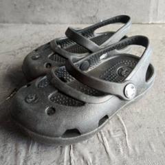 【crocs】 ブラック クロックス （5） 子供用 フラット サンダル