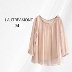ロートレアモン　シフォン ブラウス　七分袖　トップス　ラウンドネック　Ｍ　ピンク