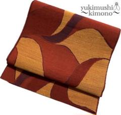 ZZ604 名古屋帯 平仕立て 茶 342㎝ 和アート柄 送料無料 匿名配送
