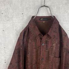 VINTAGE 総柄シャツ 幾何学模様 モード古着 希少 オーバーサイズ 赤
