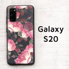 Galaxy S20 5G カバー 黒 ピンク 花