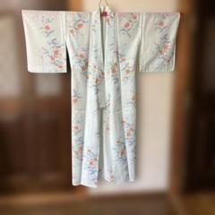 花柄小紋 夏用絽の着物 淡い青色