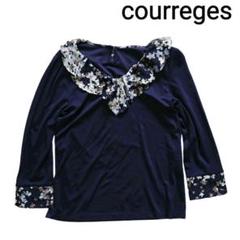 美品 クレージュ フリル襟カットソートップス 紺色 ネイビー