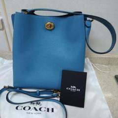 coach コーチ　ハンドバッグ　青　オールレザー　ワンショルダー　1s5 超美品】COACHコーチレザー バケツ型ワンショルダーバッグブルー