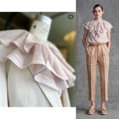 Drawer*22SS コットンボイルフリルブラウス ピンクベージュ