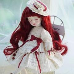 ドールウィッグ 6〜7インチ ロング カール レッド 赤 前髪あり SD BJD
