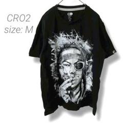 【グラフィックTシャツ】CRO2 イラスト ゆったり 綿100％ メンズ M 黒