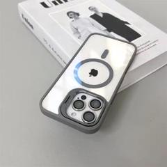iPhone14proケース　MagSafe　スタンド　グレー　クリアケース