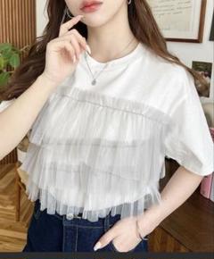 moment+ フリルチュールドッキング半袖TシャツM