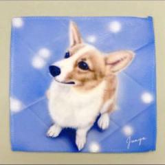 【大人気】子犬ミニタオル／リアル絵：ウェルシュコーギー「ホワイトクリスマス」のサムネイル