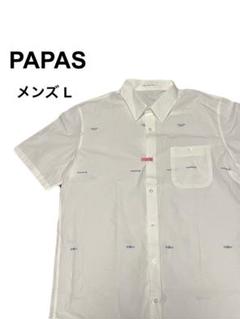★PAPAS★半袖 シャツ★総柄★ロゴ★胸ポケット★コットン★50★L★のサムネイル