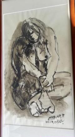 平野剛敏裸婦10号変形油彩画サインあり特別注文額装