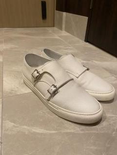 美品　ホワイトレザーダブルモンク　スリッポン
