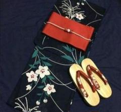 画像の帯付き◆高級変わり織り◆涼し黒◆桔梗の古典上品浴衣★ききょうの花★ 画像の帯付き◇高級変わり織り◇涼し黒◇桔梗の古典上品浴衣