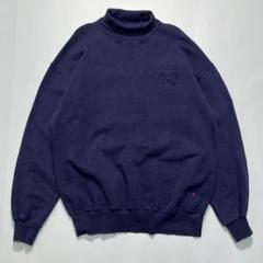 90s ラッセル USA製 スウェット XL 紺 タートルネック 前V 6196