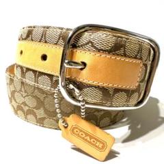 美品 COACH シグネチャー レザー キャンバス ベルト チャーム small