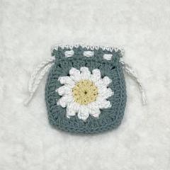 【ハンドメイド】かぎ針編み・グラニースクエア　巾着ポーチ　ターコイズグリーン